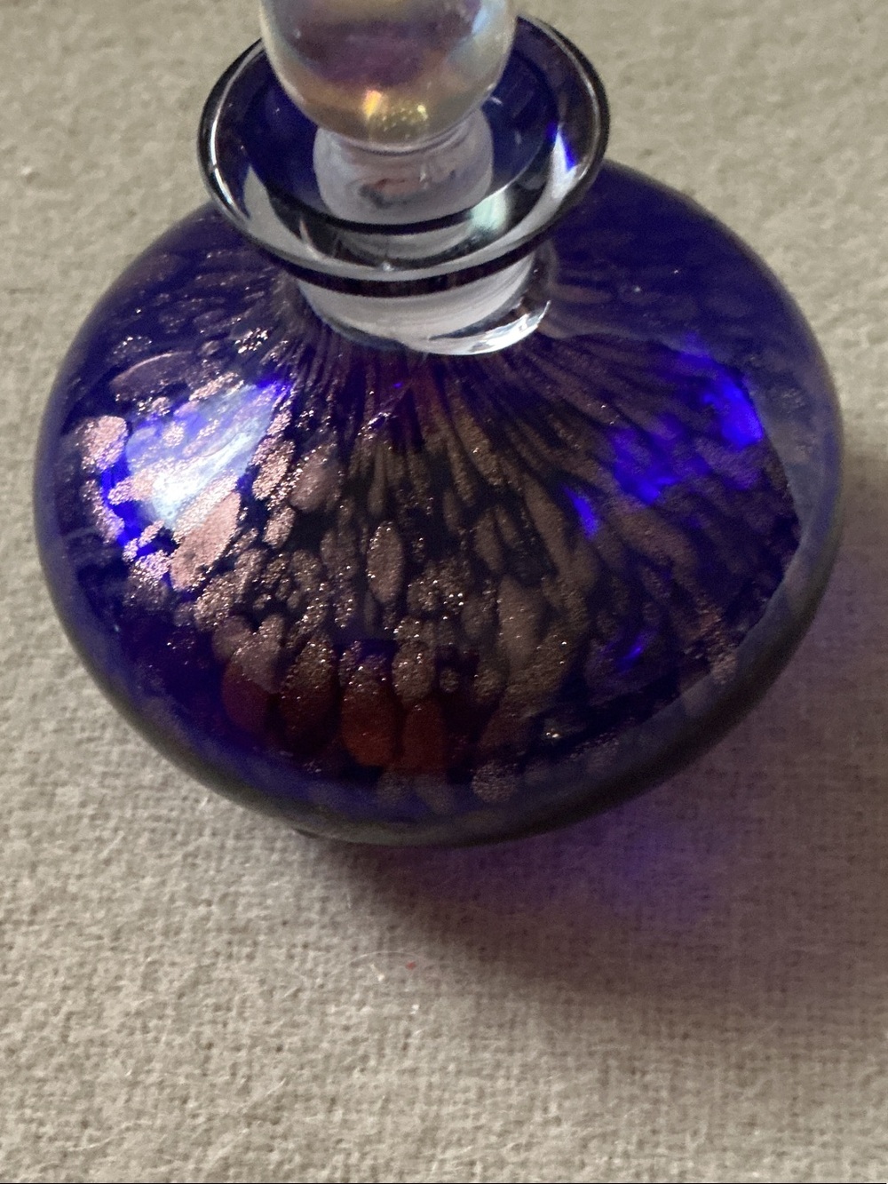 Cobalt Blue Handblown Glass Perfume Bottle with Clear Stopper - Picture 2 of 2